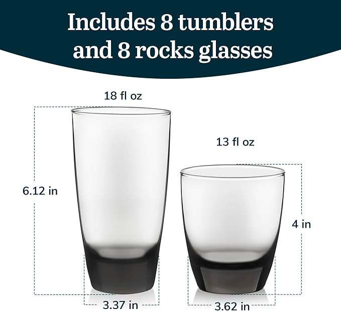 Libbey Classic Tumbler & Rocks Drinking Glasses Set of 16, and More - Image 3