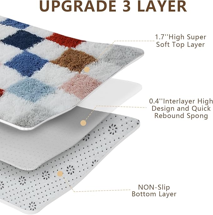 Shag Area Rug for Bedroom Living Room, 4x6 Fluffy Soft Colorful Checkered Rug - Image 6