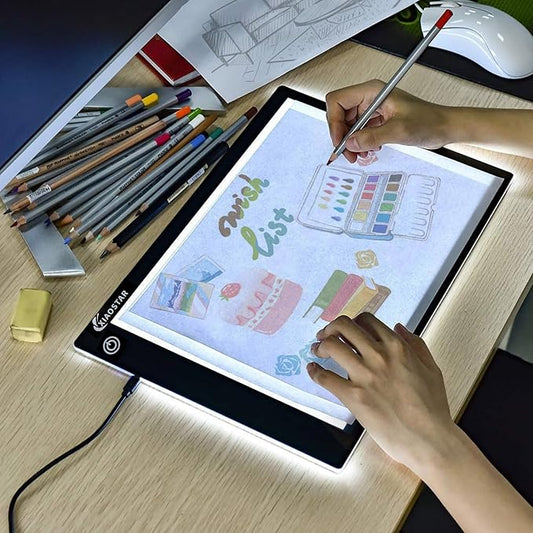 Light Box Drawing Pad, Tracing Board with Type-C Charge Cable and Brightness Adjustable for Artists, AnimationDrawing, Sketching, Animation, X-ray Viewing (DE-A4-P-black)