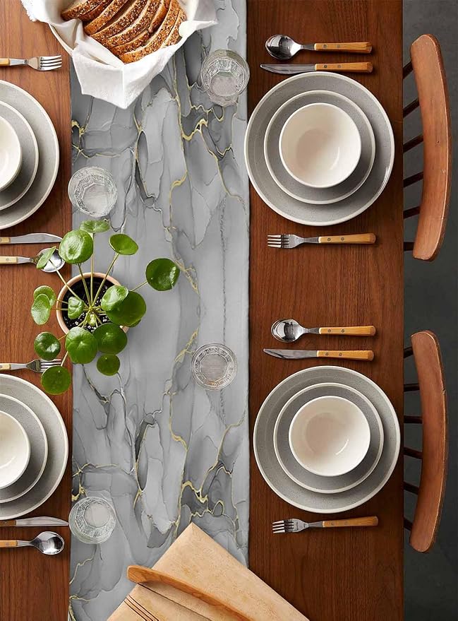Grey Marble Table Runners 60 Inches Long, Cotton Linen Fabric Table Runner - Image 5
