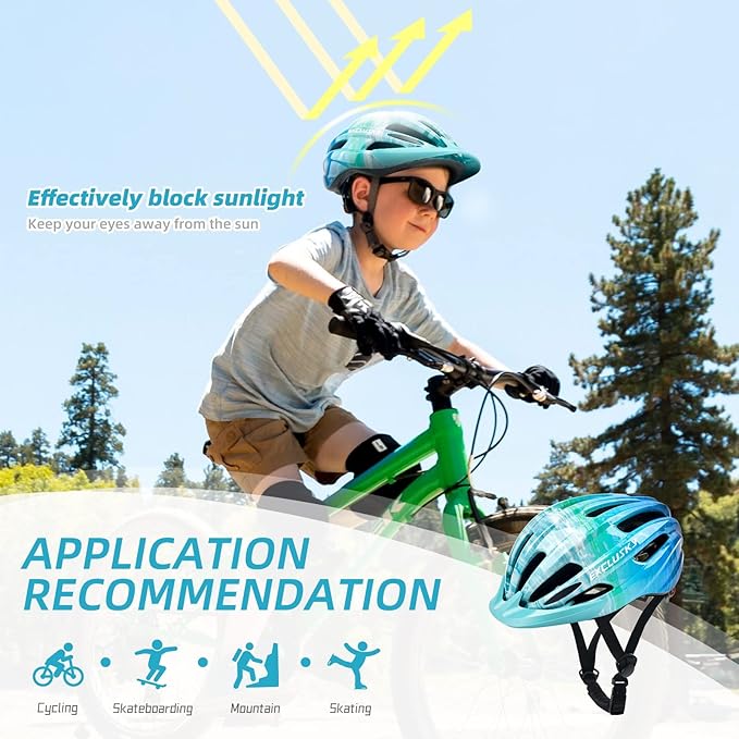 Exclusky Kids Bike Helmet with LED Light – Adjustable Multi-Sport Youth Helmet for Boys & Girls, Ages 5-12, Fits 50-57cm, Cycling Safety Gear