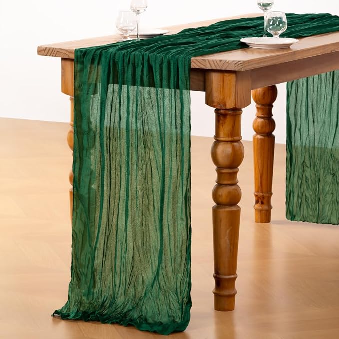 DeZerlor Emerald Green Cheesecloth Table Runners 6 Pack Christmas Runners | - Image 5
