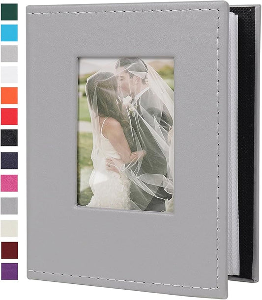RECUTMS Photo Album 4x6 52 Photos, Leather Cover Small Capacity Wedding Family for Graduation Anniversary Family Wedding Baby Holds 52 Vertical 4x6 Pictures(Grey)