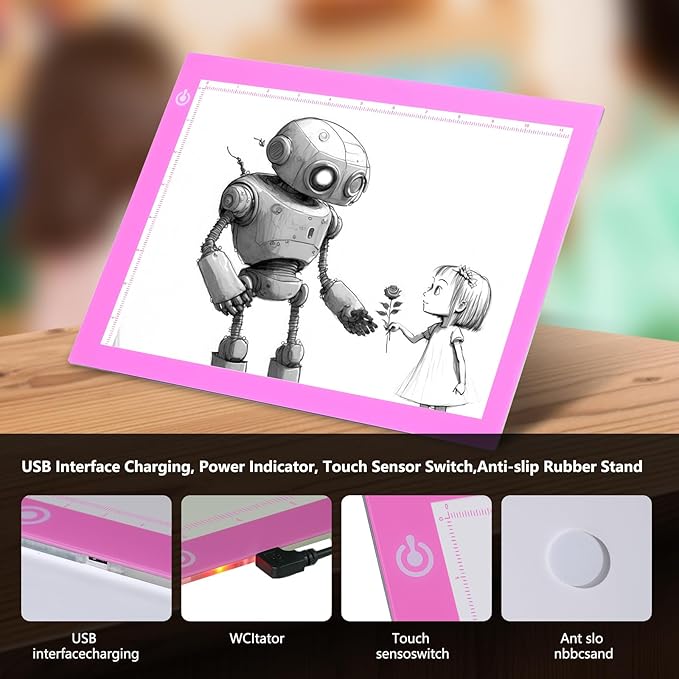 Light Pad Drawing A4 Tracing Light Table NXENTC LED Copy Board Ultra-Thin Display Pad Brightness Adjustable Stencil Artist Art Tracing Tatto Table Pink
