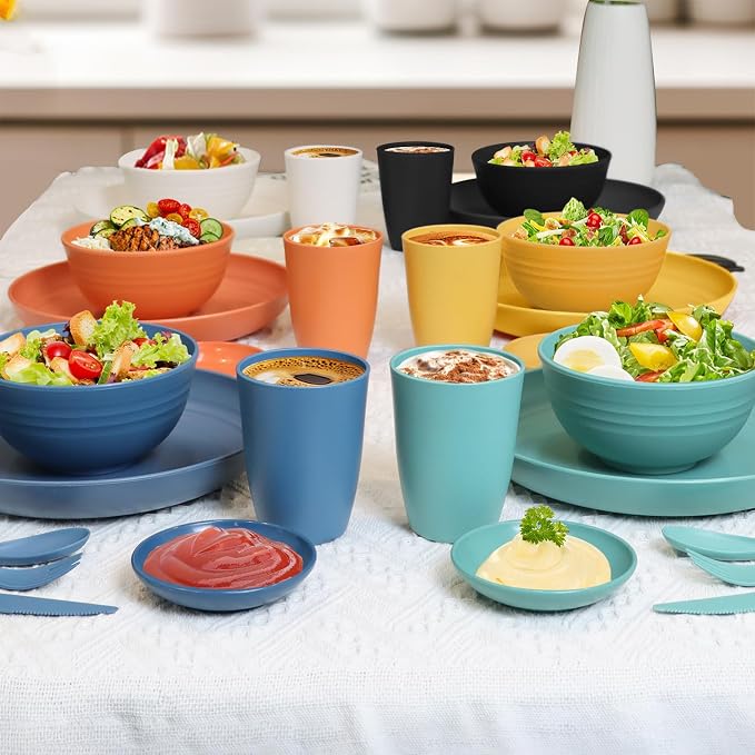 wheat straw bowls, cups and cutlery sets 28 pcs - Image 7