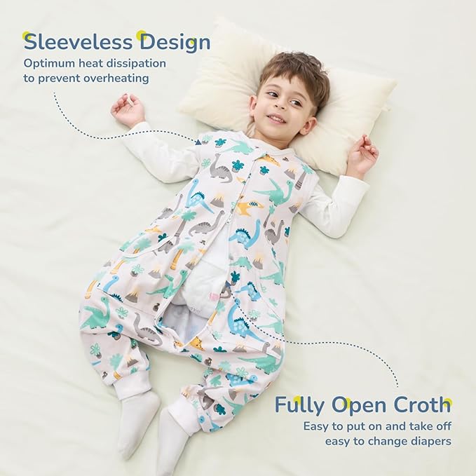 Baby Toddler Sleep Sack with Feet 2.5 TOG Winter, Wearable Blanket with Legs, Toddler Sleeping Sack Long Sleeve (Dinosaur, 2T-3T)