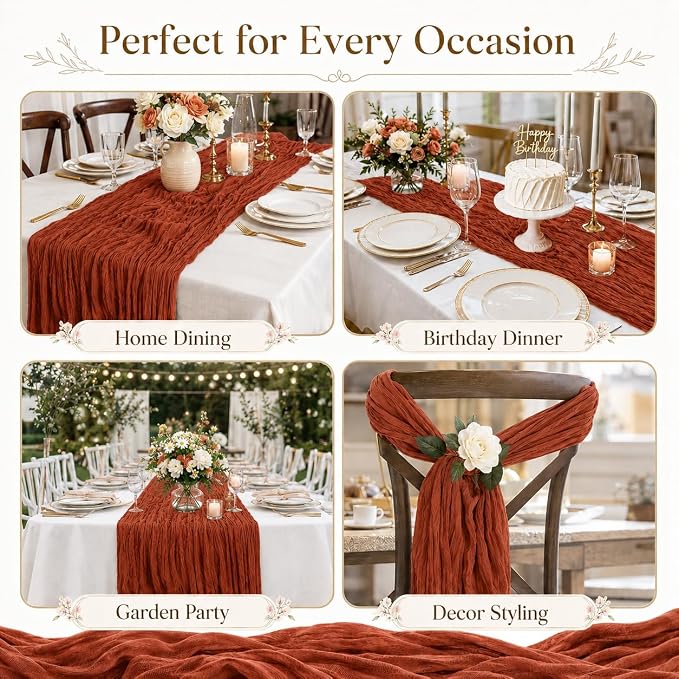 10 Pack Terracotta Cheesecloth Table Runner 22 x 120 Inch Boho Table Runner | - Image 7