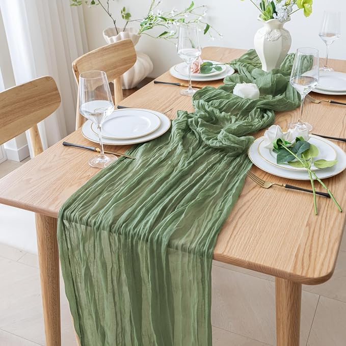 Cheesecloth Table Runner 10FT 3Pcs Sage Green Boho Gauze Sheer Runners | Cheese - Image 7