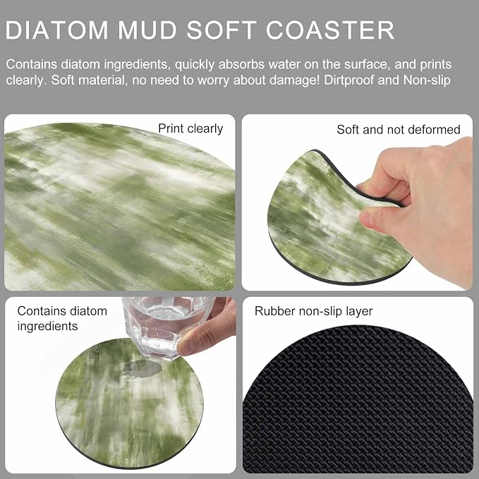 Sage Green Coasters Set of 2, Absorbent Coasters - Image 9