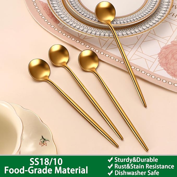 DEHOV Satin Gold 6.7 Inches Coffee Spoon, 4 Pieces Stainless Steel 18/10 Tea - Image 3
