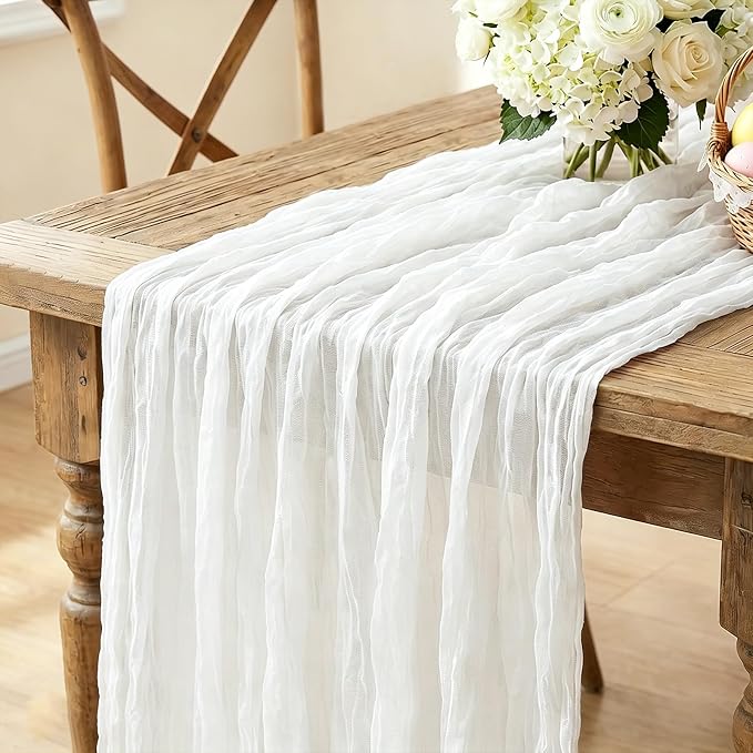 6Pcs Ivory White Table Runner, 10FT Rustic White Table Runner 35*120inch Boho by Miucat