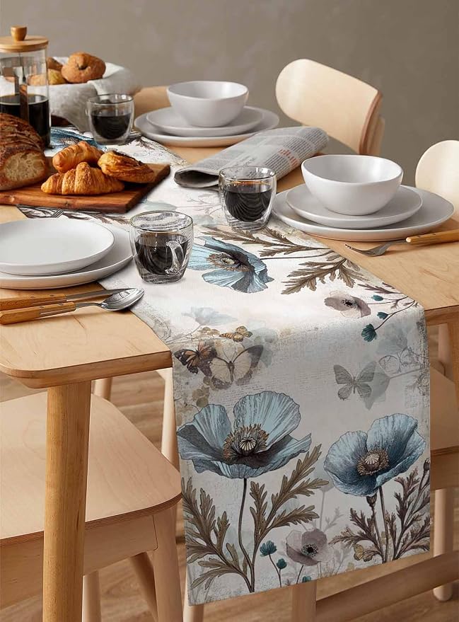Vintage Tulip Flowers Table Runners 70 Inches Long, Cotton Linen Fabric Table - Image 3