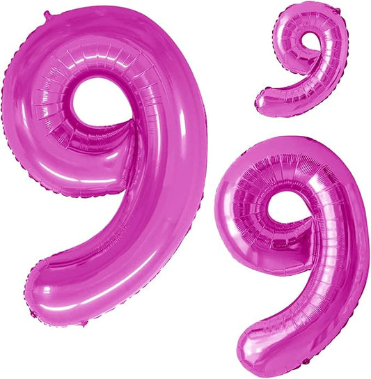 GOER Hot Pink Foil Balloons Number 9,Huge Number Balloons for 9th Birthday Party Supplies Anniversary Decorations(3 pcs,42 inch,32 inc,16inch)