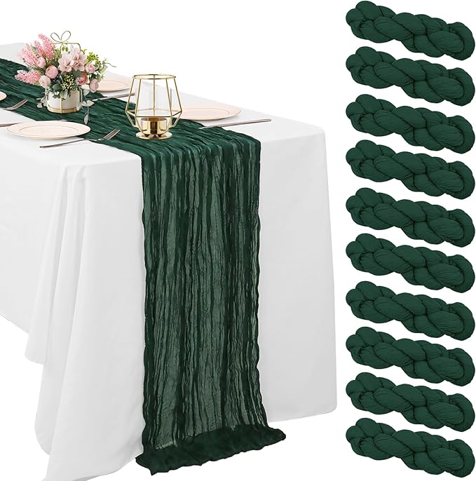 10 Pack Dark Green Cheesecloth Table Runner 6FT Boho Gauze Fabric Table Runner by HAISIWLKJ