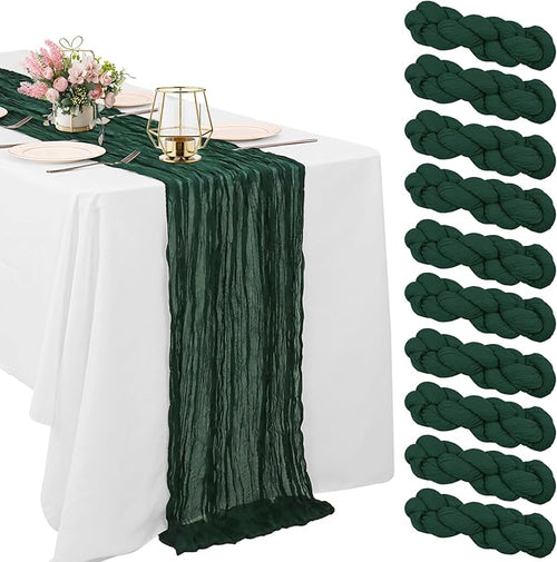 10 Pack Dark Green Cheesecloth Table Runner 6FT Boho Gauze Fabric Table Runner by HAISIWLKJ