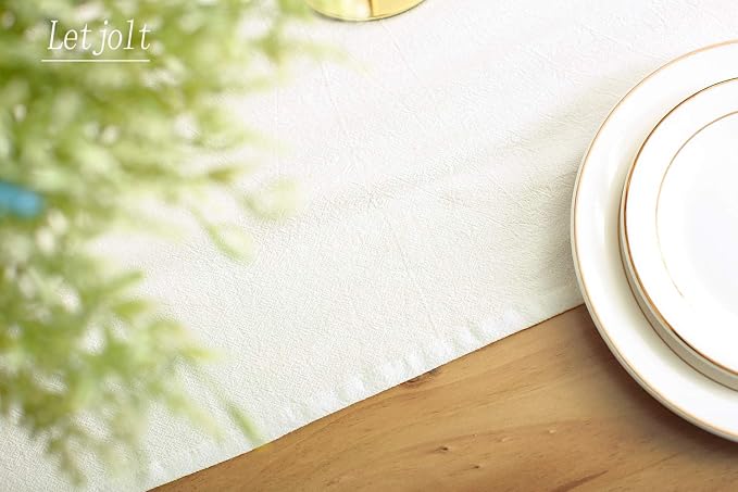 Letjolt White Table Runner 108 Inches | Rustic - Image 4