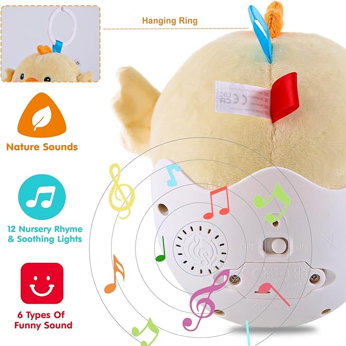 Baby Toys 0-6-12 Months, Chick Musical Plush Cute Stuffed Animal Infant Tummy Toys with Light & Sounds, Roly-Poly Sensory Toy Birthday Easter Egg Gift for Newborn Boys & Girls
