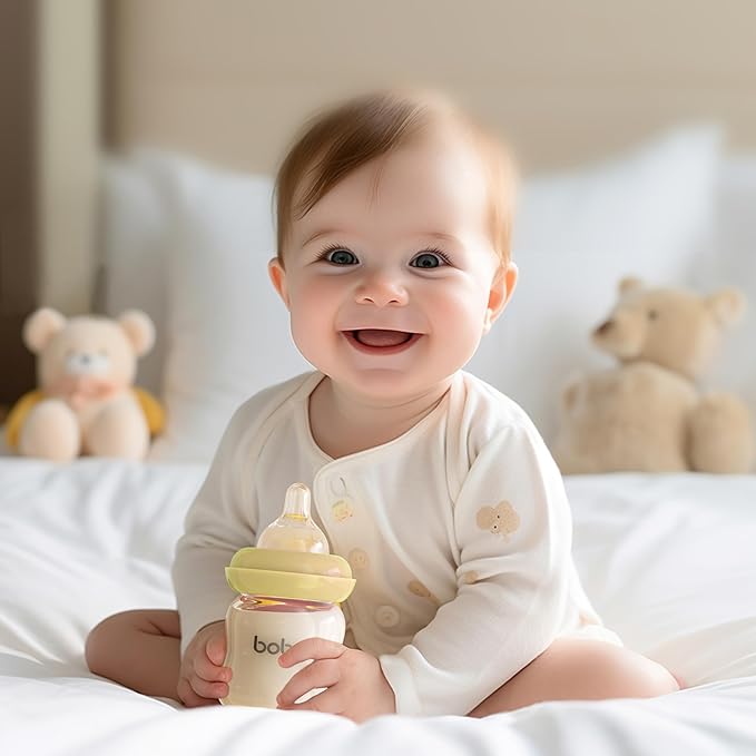 YOHKOH Natural Glass Baby Bottle with Natural Response Nipple, Newborn Anti-Colic Baby Bottles, Wide Neck Mushroom Cap Baby Bottle, Clear (Multicolour1, 3.4oz (Pack of 2))