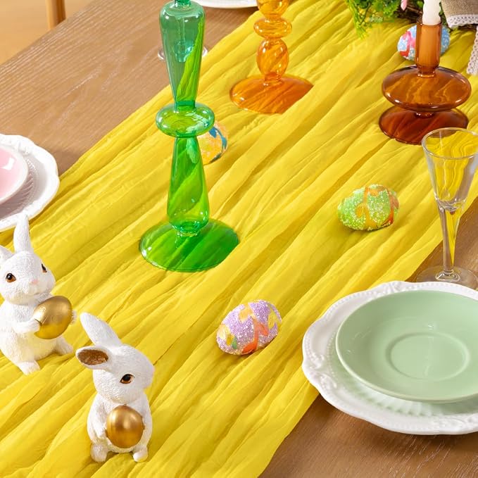 DeZerlor Lemon Yellow Cheesecloth Table Runners 10 Pack Summer Boho Runners | - Image 2