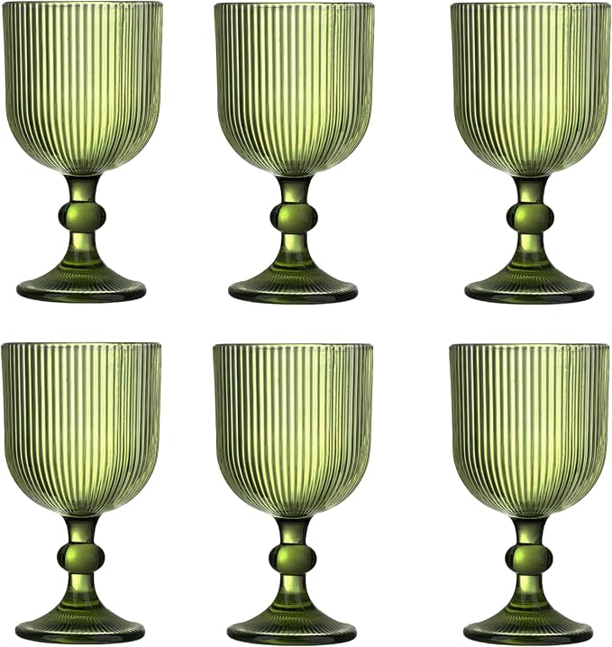 Green Vintage Wine Glasses Set of 6, 11 Ounces Colored Glass Water Goblets by XKXKKE