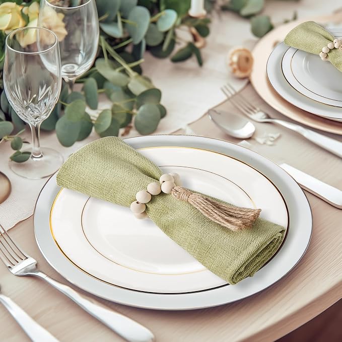 Napkin Rings Set of 12, Wooden Napkin Rings, Wood Bead Napkins Rings - Image 4