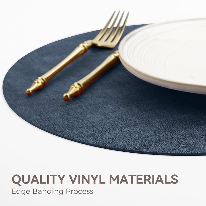13" Round Placemats Set of 4, Reversible Faux Leather Heat Resistant Table Mats - Image 5