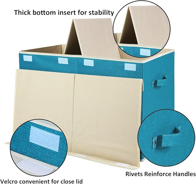 popoly Large Toy Box Chest Storage with Flip-Top Lid, Collapsible Toy Bin Storage Organizer for Boys, Kids, Girls, Toys, Playroom Organizers, 25"x13" x16"(Linen Teal)