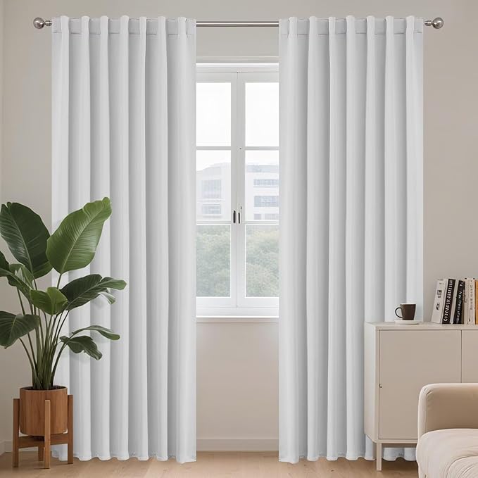 Joydeco 72 Inch 60% Blackout White Curtains 2 Panels,Elegant Soft Sheer Curtains for Bedroom,Thermal Insulated Black Out Drapes for Living Room,Rod Pocket Back Tab Drapes(W37 x L72 Inch,Greyish White)