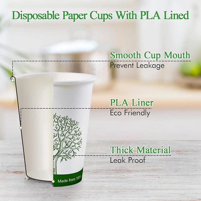 ECOLipak 300 Count 8 oz Compostable Paper Cups, Disposable Paper Coffee Cup | - Image 2