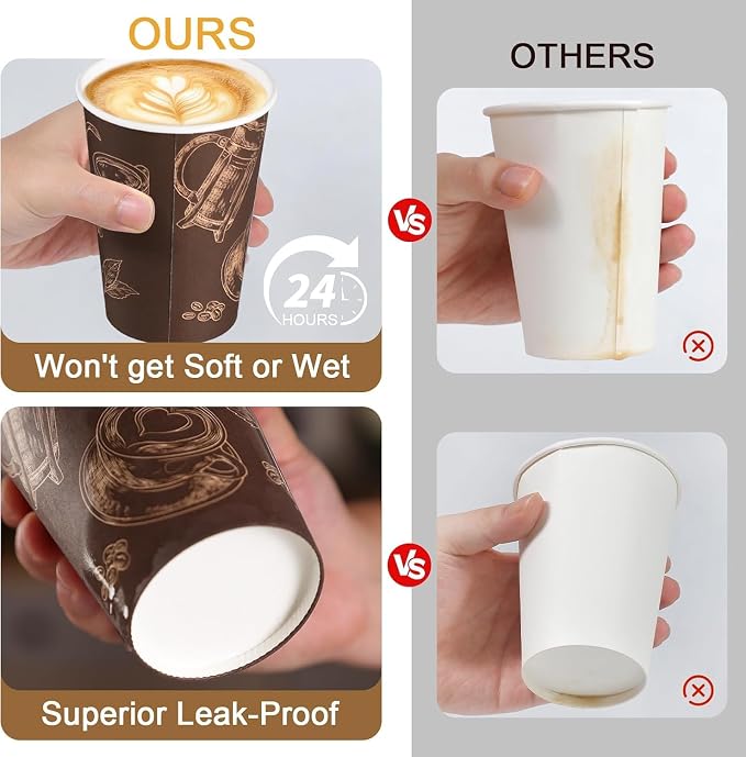 10 oz 180 Pack Disposable Paper Coffee Cups Hot/Cold Drinking Cups | Brown - Image 6