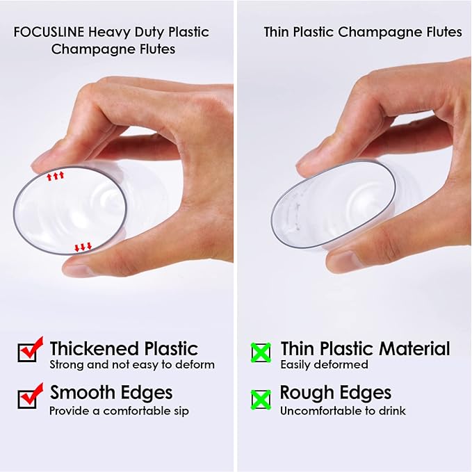 FOCUSLINE 24 Pack 9 Oz Clear Plastic Champagne Flutes, Stemless Plastic - Image 3
