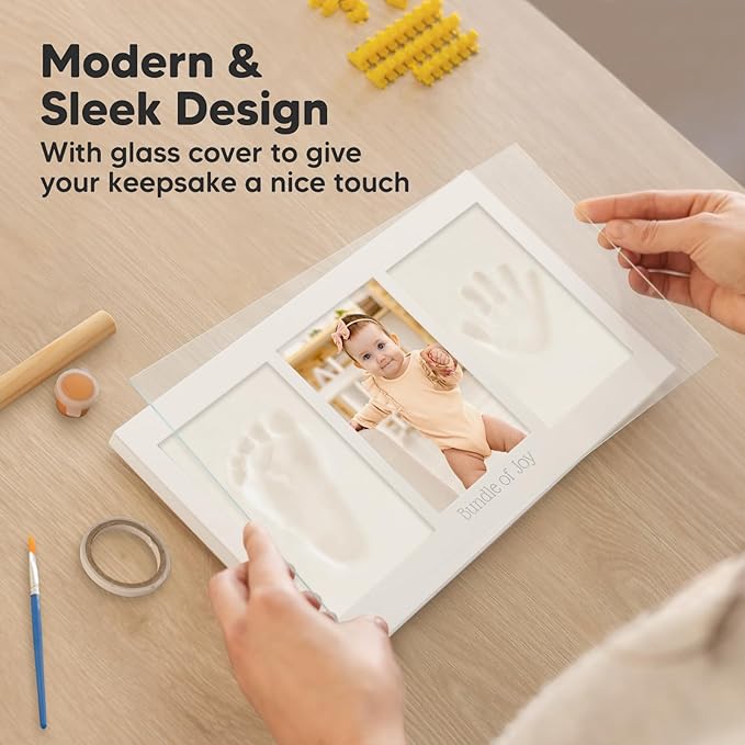 Baby Hand and Footprint Kit - Clay Handprint Keepsake Frame, Newborn Nursery Picture Frame, Personalized New Mom Gifts for Baby Shower & Registry (Alpine White)