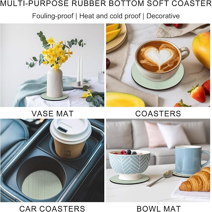 Sage Green Thin Lines Coasters Set of 6, Absorbent Coasters - Image 6