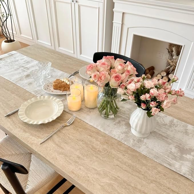 Beige Table Runner Modern Art Farmhouse Table Runners Retro Rustic Style - Image 3