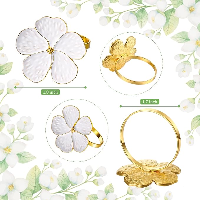 Patelai Set of 36 White Flower Napkin Rings Bulk Gold Napkin Ring Holders | - Image 3