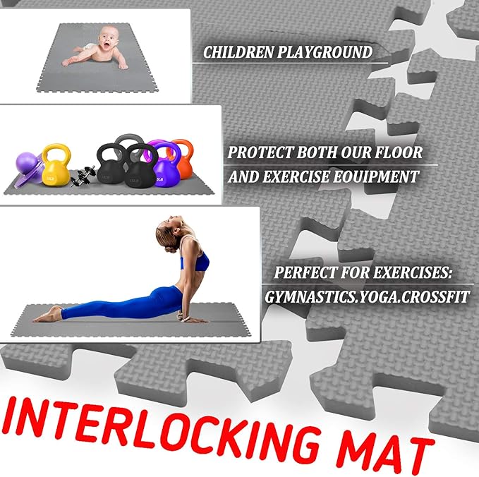 XMTMMD Baby Play MAT - Interlocking Foam Pads Kids Rug Floor Tile - Crawling & Gym Mat