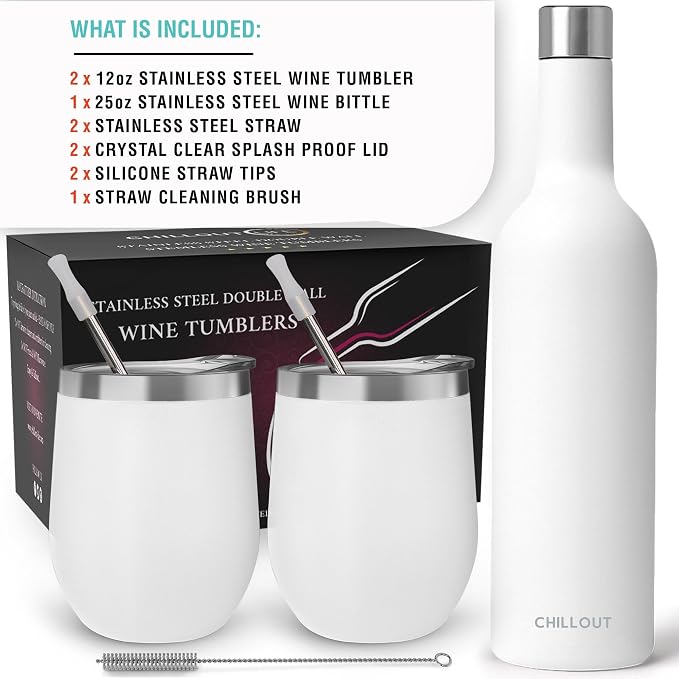 CHILLOUT LIFE 12 oz Stainless Steel Wine Tumblers 2 Pack & 1 Insulated Wine - Image 2