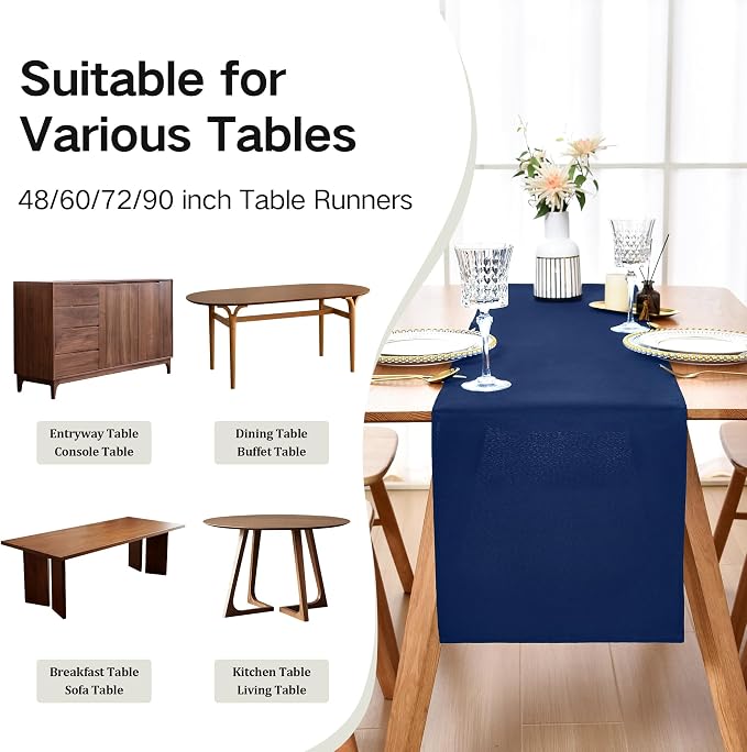Farmhouse Navy Blue Table Runner Dining Table Runners 90 Inches Long Coffee - Image 5