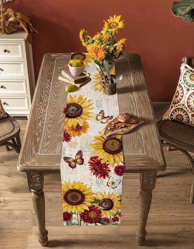 Sunflower Farmhouse Table Runners 90 Inches Long, Spring Summer Retro Table - Image 4