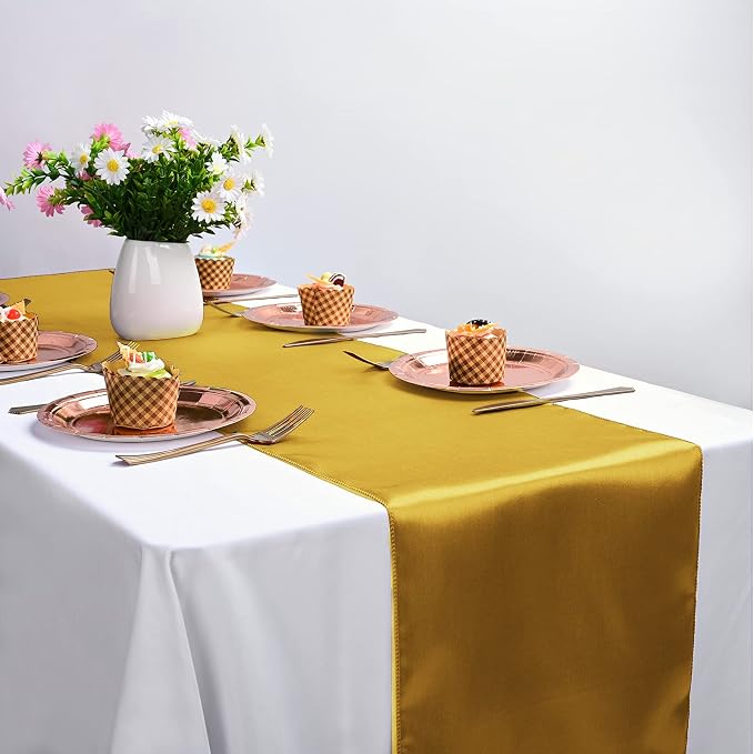 20-Pack Gold 12 x 108 inches Long Premium Satin Table Runner | Wedding - Image 7