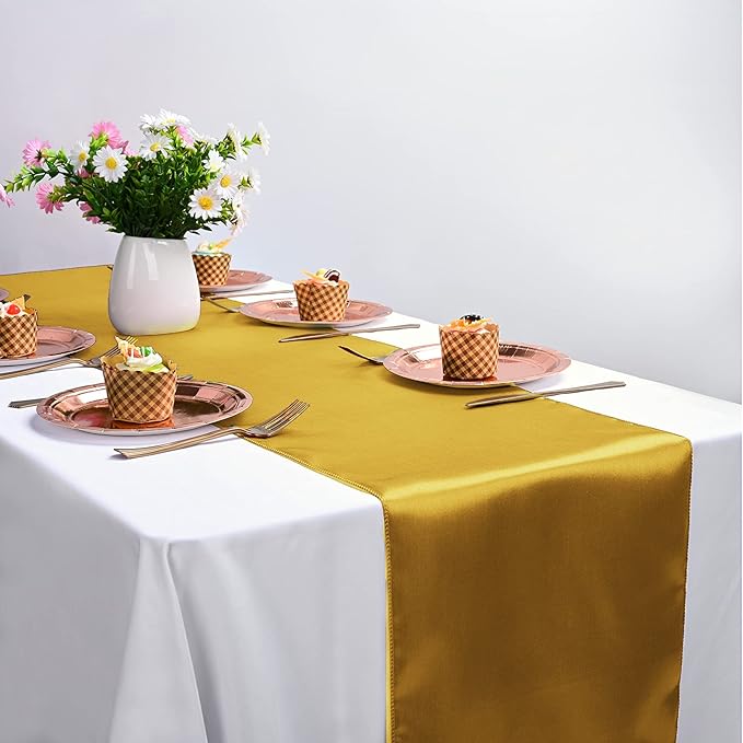 10-Pack Gold 12 x 108 inches Long Premium Satin Table Runner | Wedding - Image 6