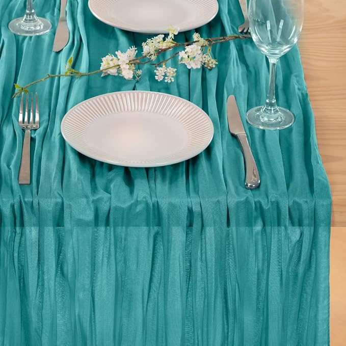 2 Pack Teal Green Cheesecloth Table Runner 10ft Rustic Summer Decor | - Image 6