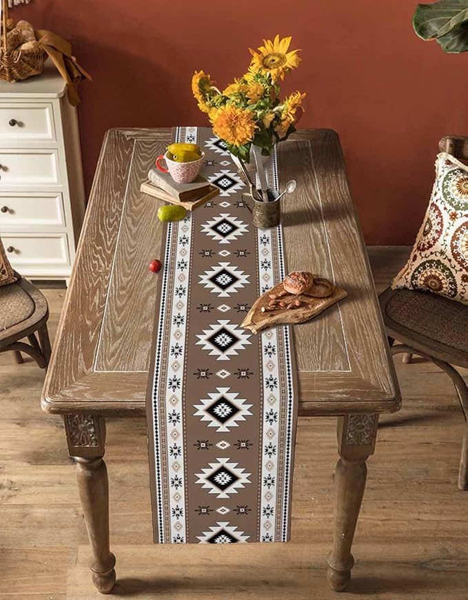 Southwest Aztec Short Table Runners 48 Inches, Cotton Linen Fabric Table Runner - Image 4