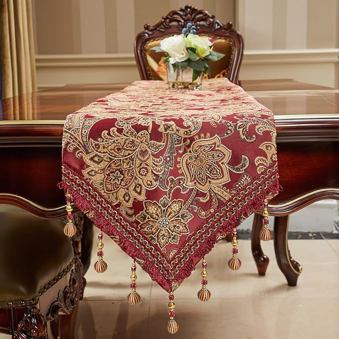 Luxury Vintage Table Runner 120 inches Long Embroidery Jacquard Fabric - Image 4