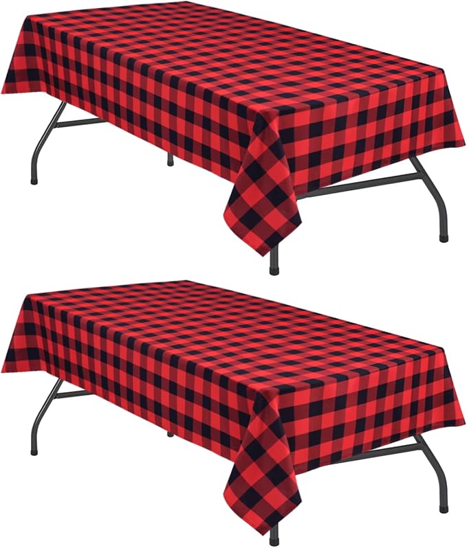 Red and Black Plaid Tablecloth Waterproof, 2 Pack, 54 x 80 inch | Checkered by Hiasan