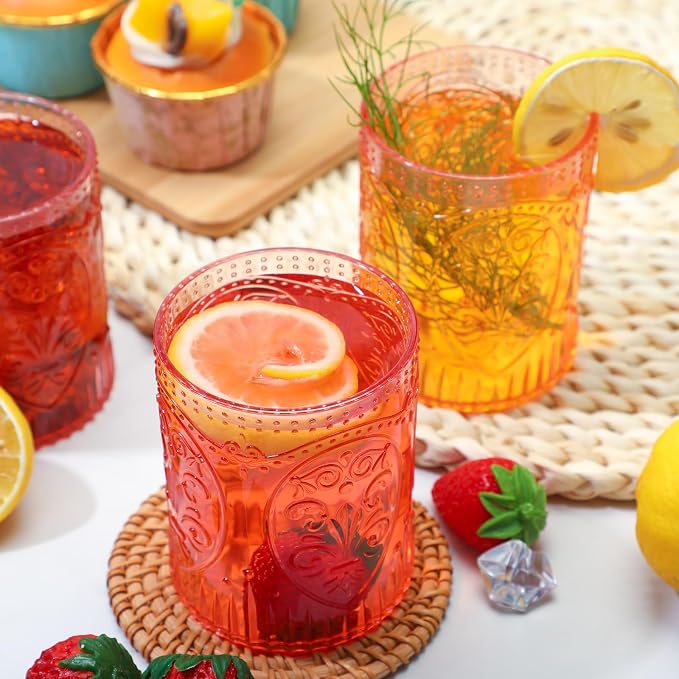 Qinyoung 24 Plastic Vintage Drinking Glasses 8.5oz Stemless Retro Embossed Wine - Image 4