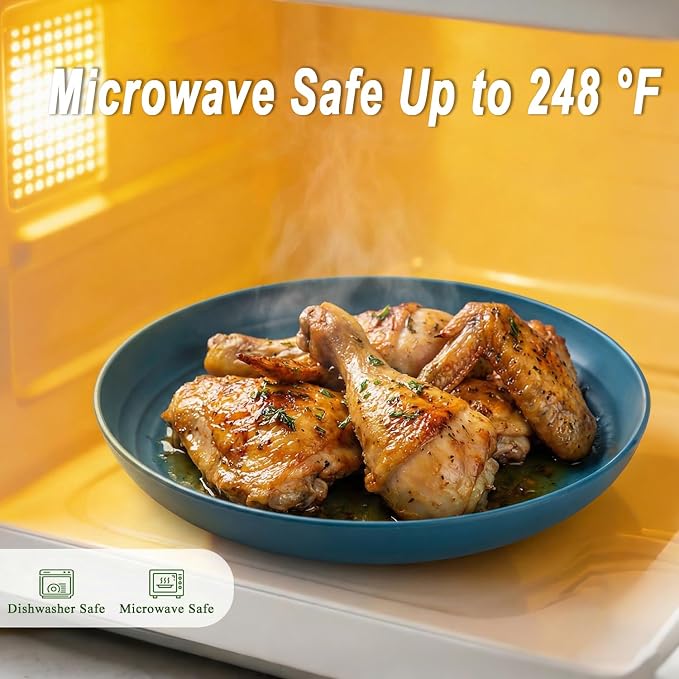 Deep Dinner Plates 10 Inch, Plastic Plates Reusable, Unbreakable Wheat Straw - Image 4