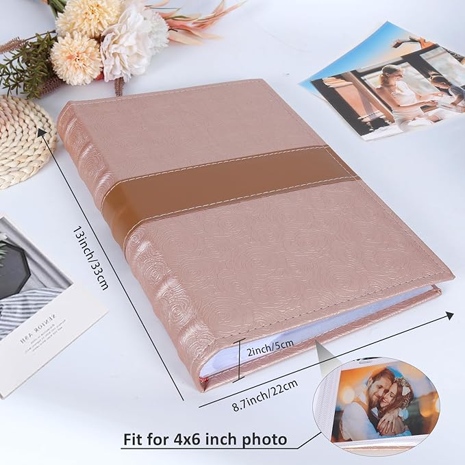 RECUTMS Photo Album with Writing Space 4x6 300 Pockets Photo Book,Leather Cover Picture Album with Memo Areas for Wedding Anniversary Family Baby Couple Valentines Graduation Travel (Light Coffee)