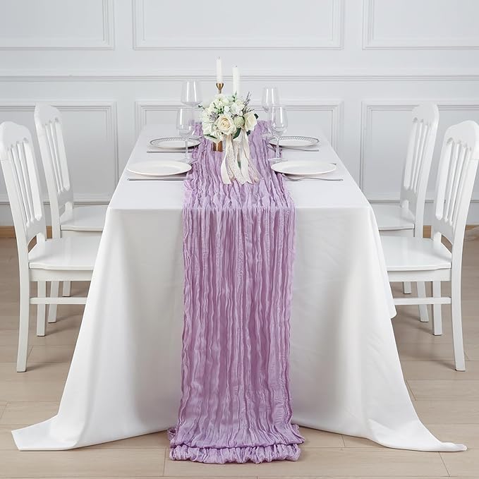 8 Pack Lilac Purple Cheesecloth Table Runner 120 Inch Boho Wedding Decor | - Image 4