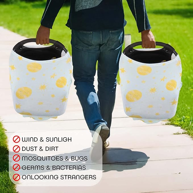 Stretchy Baby Car Seat Covers for Newborns, Infant Car Canopy Extra Soft and Stretchy Nursing Covers for Moms (Shinning Night)